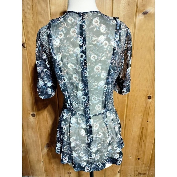 Veronica Beard 100% Silk floral sheer blouse asymmetrical hem woman size 4 - Picture 5 of 16
